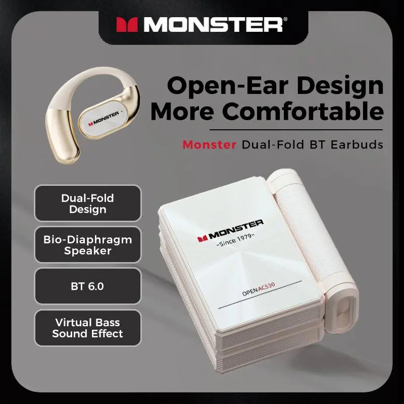 Wireless Open Ear Earbuds with Noise Cancelling Mic 100H Playtime Sweatproof for Sports & Work