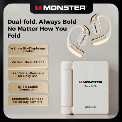 Wireless Open Ear Earbuds with Noise Cancelling Mic 100H Playtime Sweatproof for Sports & Work