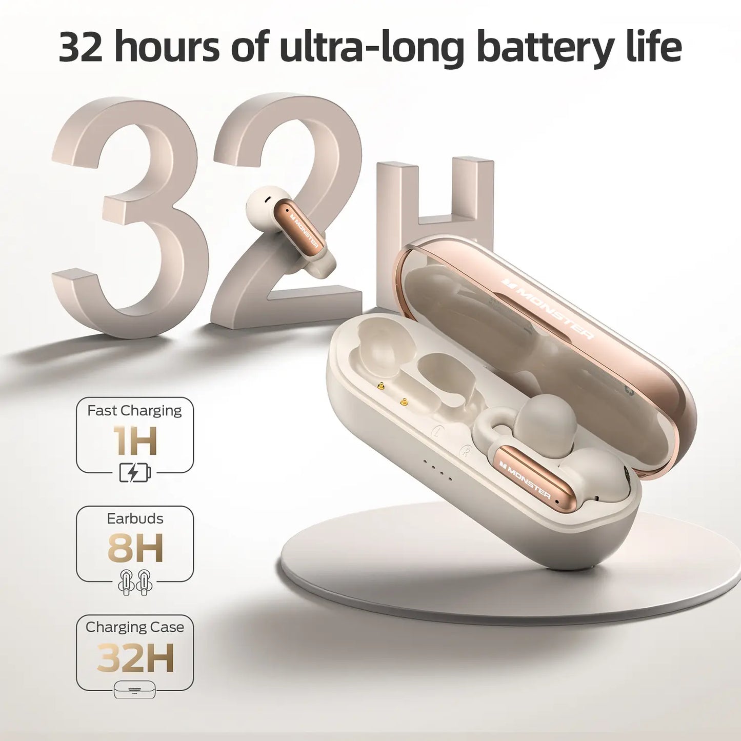 Open Ear Clip On Wireless Earbuds with ENC Mic 40H Playtime Bluetooth 5.4 for Running Workout & Daily Use