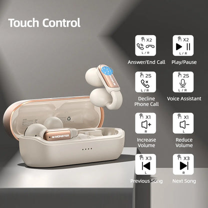 Open Ear Clip On Wireless Earbuds with ENC Mic 40H Playtime Bluetooth 5.4 for Running Workout & Daily Use