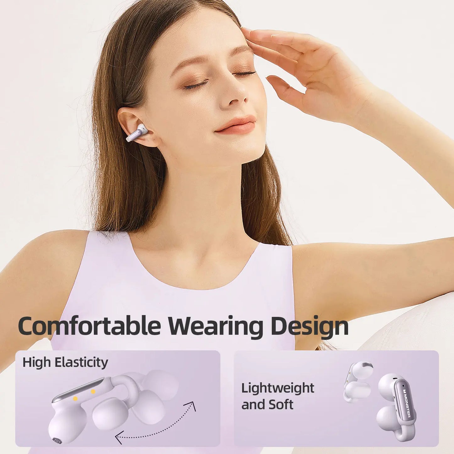 Open Ear Clip On Wireless Earbuds with ENC Mic 40H Playtime Bluetooth 5.4 for Running Workout & Daily Use