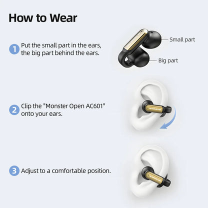 Open Ear Clip On Wireless Earbuds with ENC Mic 40H Playtime Bluetooth 5.4 for Running Workout & Daily Use