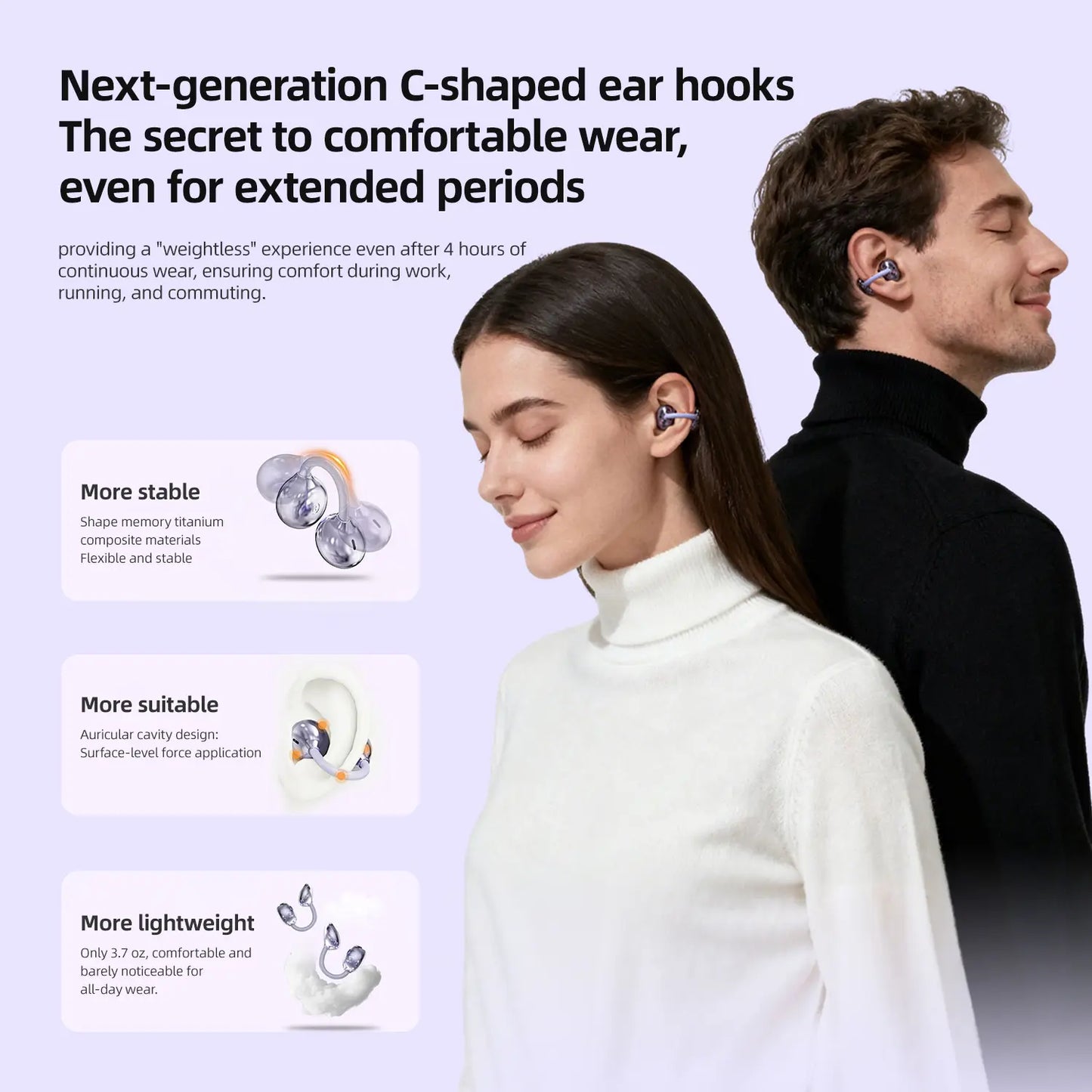 Open Ear Clip On Wireless Earbuds with Bluetooth 6.0 ENC Calls & 100H Playtime