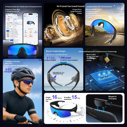 AI Smart Sports Glasses with Open Ear Audio, Bluetooth 6.0 & UV Protection